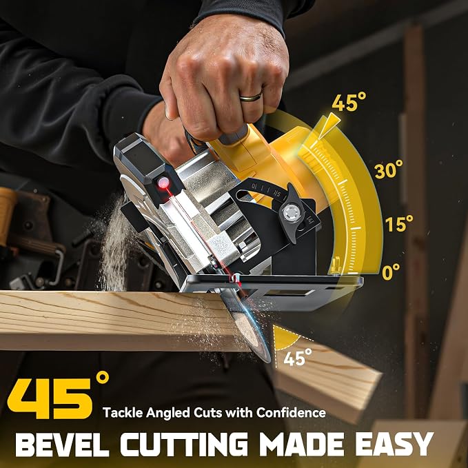 Ecarke 7-1/4" Cordless Circular Saw, Compatible with DeWalt 20V Battery, 5000 RPM Electric Circular Saw with Laser Guide, 2 Blades (24T & 40T), 0–45° Bevel, 2-1/4" Cutting Depth (Tool Only)