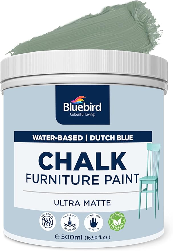 BLUEBIRD Chalk Furniture Paint - 500 ML / 16.9 fl oz for Furniture, Home Décor, Cabinets, and More (Dutch Blue)
