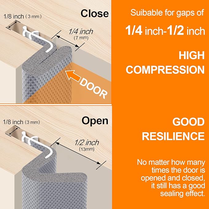 40 Feet Door Weather Stripping for Large Gap, Kerf Door Seal for Easy Installation (Grey)