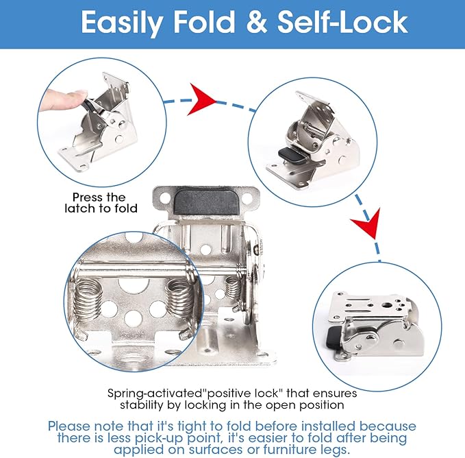 4 Pack Locking Hinge for Folding Leg Brackets,Heavy Duty Folding Brackets 90 Degree Self Locking Folding Hinge for Table Legs Furniture（Silver）