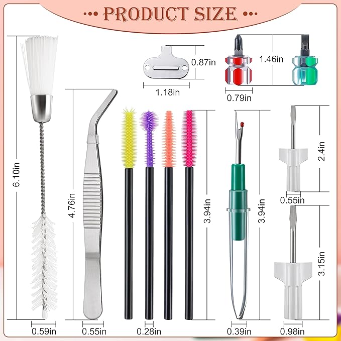 Ceoighe 14 Pieces Sewing Machine Cleaning Kit, Sewing Machine Repair Tools Include Tweezers, Double Headed Brush, Screwdriver, Seam Rippers, Silicone Brush for Repair and Cleaning Machine Sewing