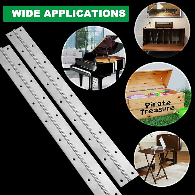2Pack Heavy Duty Piano Hinge, 2" Open Width x 20" Continuous & Piano Hinges, 0.06” Thick Stainless Steel Piano Hinge with Holes, Polished Stainless Furniture Hinges for Cabinet Door Cases Woodworking