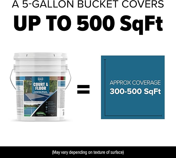 DYCO Court & Floor Anti-Slip Coating - Slip Resistant Pavement, Cement & Concrete Paint for Pickleball, Tennis & Basketball Courts, Exceeds ADA Standards for Safety Areas (Moss Green, 5 Gallons)
