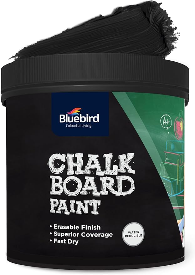 BLUEBIRD Chalkboard Paint 500ml / 16.9 fl oz – Chalkboard Paint for Furniture & Wood, Matte Interior Wall Paint for Home, Office & Classroom (Black)