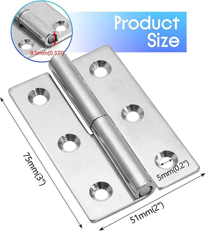 Bonsicoky 2 Pcs Stainless Steel Left Lift-Off Hinges, 3 Inch Detachable Slip Joint Small Flag Hinges with Screws