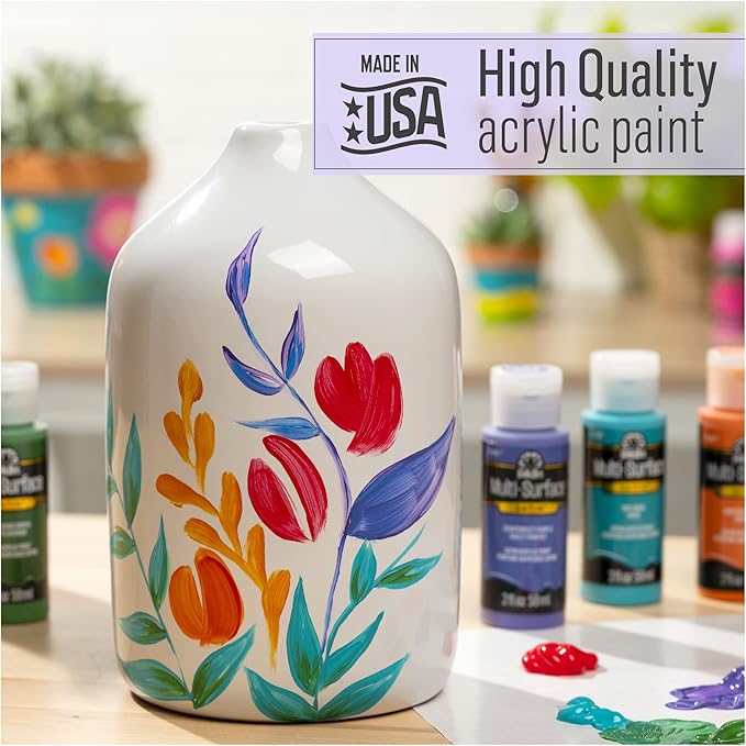 FolkArt Multi-Surface Satin Acrylic Paint in Assorted Colors, 16 oz, Daffodil Yellow 16 Fl Oz