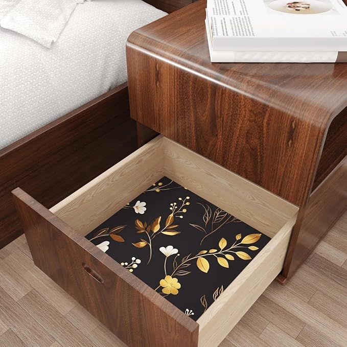 Black Floral Leaf Vintage Wallpaper Peel and Stick 17.5" × 393" | Self Adhesive/Removable/Waterproof/Thick Vinyl Contact Paper for Bathroom Bedroom Shelf Cabinet Drawer,Prepasted,Easy Peel
