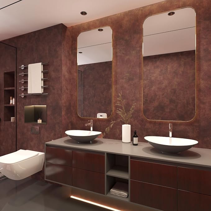 BAYYA Red Wall Paper Peel and Stick Modern Mid Century Wallpaper Gold/Bronze/Copper Industrial Concrete Cement Wallpaper 16"x197" Rust Metallic Contact Paper for Bedroom Bathroom Living Room Walls