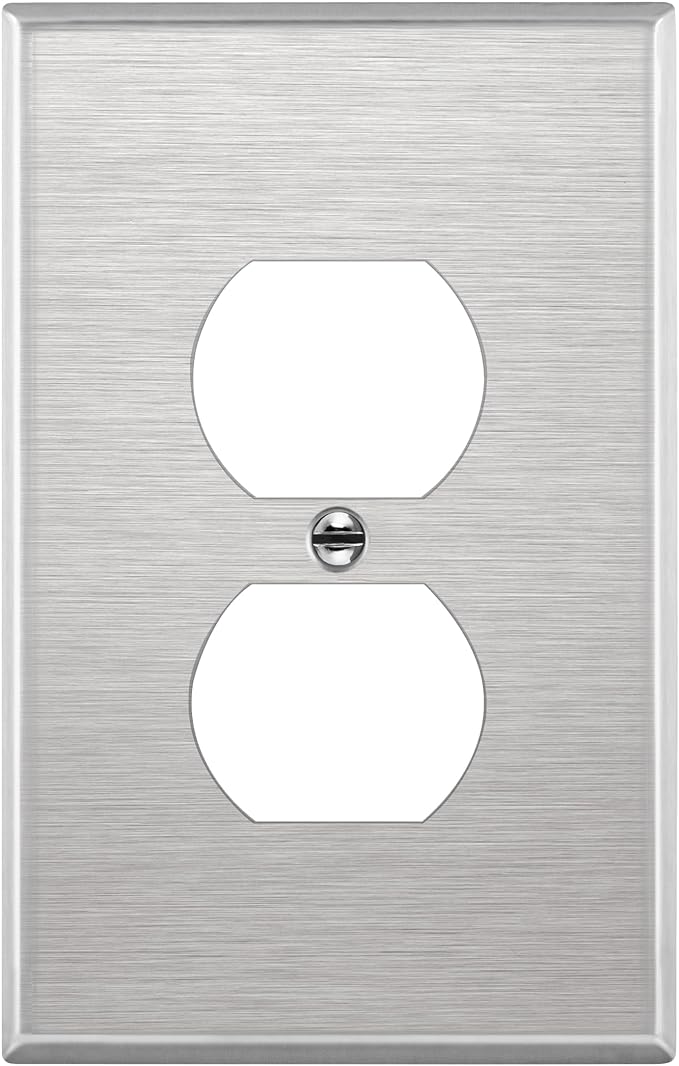 ENERLITES Duplex Receptacle Outlet Metal Wall Plate, Stainless Steel Outlet Cover, Corrosion Resistant, Mid-Size 1-Gang 4.88" x 3.11", UL Listed, 7721M, 430 Stainless Steel, Silver