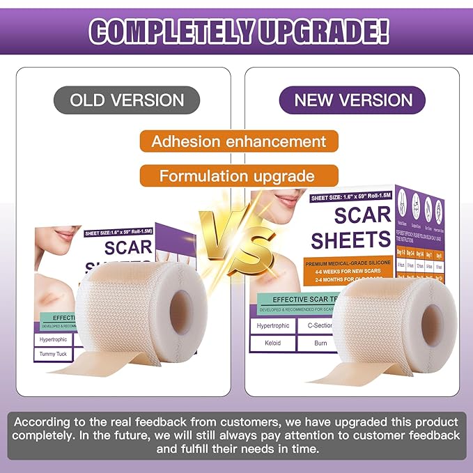 Silicone Scar Sheets, Medical Grade Silicone Scar Tape for Surgical, Hypertrophic, Keloid, C-Section, Burn, Old & New Scars, Reusable Professional Scars Removal Sheets (1.6"X 157" Roll-4M)