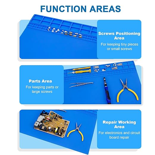 23.7'' x 13.8'' Large Soldering Mat with Wrist Strap 932°F Heat Resistant Extra Large Silicone Solder Mat Repair Workbench Mat for Electronic, Cellphone, Laptop Repair (Blue)