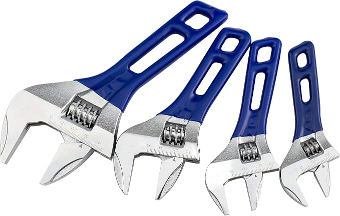 Large Opening Adjustable Wrench Spanner with Short Handle 4'' 5'' 6'' 8"(4''+5''+6''+8", blue)