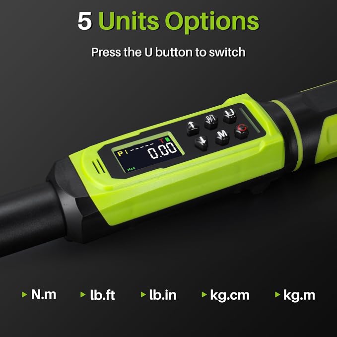 Digital Torque Wrench 1/2" Drive-2.2-147.5Ft.Lb for Car Motorcycle | Electronic Torque Wrench(3-200N.m) ,Vibration Buzzer LED Indicator,±2% Accuracy Five Units for Bike Auto Truck Repair DIY