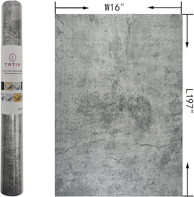 Concrete Peel Stick Grey Countertop Contact Paper Gray Cement Industrial Wall Paper [Thicken] Matte 3D Textured Self Adhesive Waterproof Wallpaper for Office Store Restaurant DIY Decor Wall Sticker