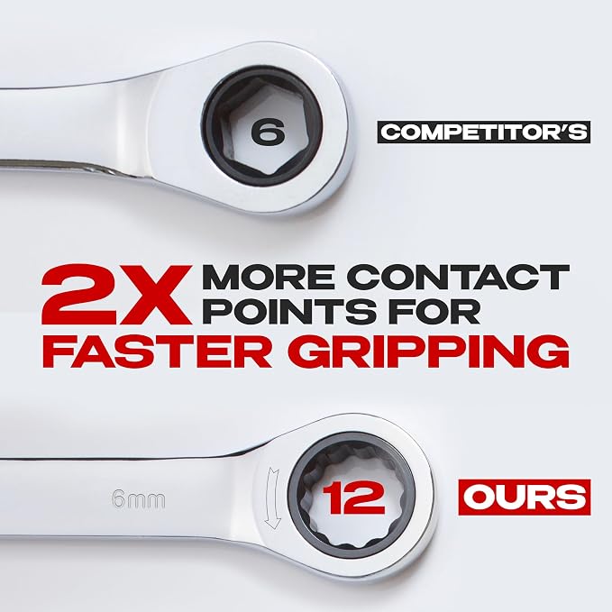 Jaeger 6 mm Combo Ratchet Wrench, 8° Swing, Chrome Vanadium, Metric