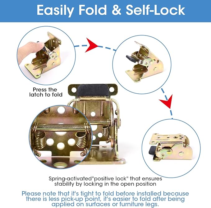TopDirect Locking Hinge for Folding Leg Brackets,Heavy Duty Folding Brackets 90 Degree Self Locking Folding Hinge for Table Legs Furniture 4 Pack，Zinc