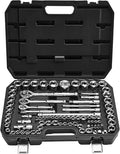 VEVOR Socket Set, 86 Pieces, 3/8 & 1/4 & 1/2 inch Drive Socket and Ratchet Set, SAE and Metric, Mechanic Tool Kit with Ratchet Wrench, Accessories and Storage Case, CR-V Alloy Steel, for Auto Repair | Deep and Shallow, Mechanics Tool Set with Ratchet W...