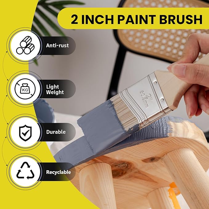 Mister Rui Paint Brush 4 Piece Set, 2" Short & Long Handle, 2.5" Angled Brushes with Paint Comb, Commercial Grade Trim, Cabinet, Roller Brushes