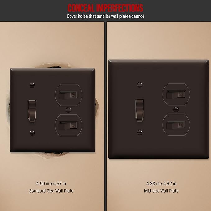 ENERLITES Combination Toggle Light Switch/Duplex Receptacle Outlet Wall Plate, Mid-Size 2-Gang 4.88" x 4.92", Polycarbonate Thermoplastic, 881121M-BR, Brown