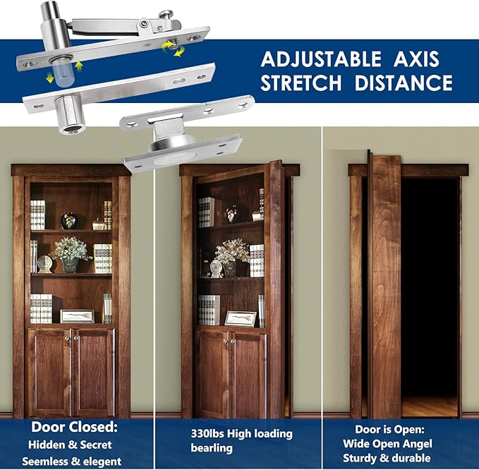 330 LBS Pivot Hinge Set with Door Catch for Large & Heavy Wood Doors – HBL’ Hidden Pivot Door Hardware for Bookshelves, Built-in Ball Bearings for Smooth & Quiet Operation.