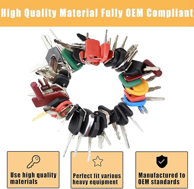 58 Heavy Equipment Keys Master Set for Bob-cat Cater-Pillar Ca-se JD HYS-TER Koma-tsu Kubo-ta Yanm-ar Take-uchi New Holl-and Vol-vo JL-G JC-B Toyo-ta Keys for Heavy Equipment Construction Machine