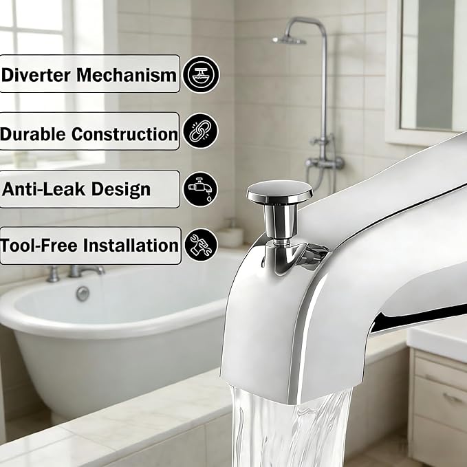 2 Set Universal Tub Spout Diverter Repair Kit - Bathroom Shower Bathtub Leaky Faucet Replacement Parts, Includes 2 Diverter Valve Stems, 2 Gates, 2 Cup Seals, Chrome Classic