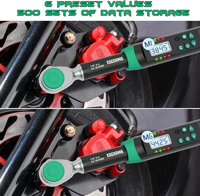 Torque Screwdriver 3/8 Inch Drive Digital Torque Wrench, 2.21-44.25Ft.lb/3-60N.m, with Preset Value, Buzzer & LED Indicator, ±2% Accuracy Torque Wrench for Bike, Motorcycles