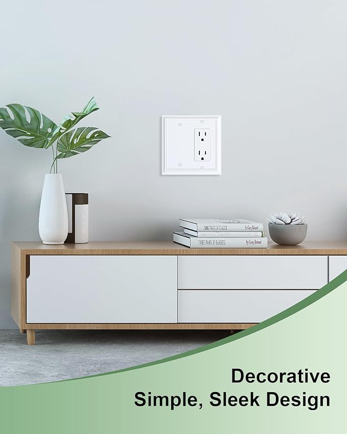 2-Pack Combo Blank/Decorator Wall Plates, Pure White Decorative Switch Plates and Outlet Covers, Durable Natural Bamboo Fiber Wall Plates for Electrical Outlets, Receptacle, GFCI Outlet, Dimmer Switch