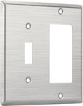 Bates- Combination Wall Plate, Toggle Switch/Decorator, Stainless Steel, Silver, 4.50"x4.57"/Standard Size, 2 Gang Wall Plate