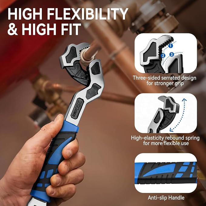 DISEN 4PCS Self Adjusting Pipe Wrench 6”, 8”, 10”, 12” | Multifunctional Self Locking Wrench Set, Plumbing Tools for Pipe Fittings and Nuts, Chromium Vanadium Steel