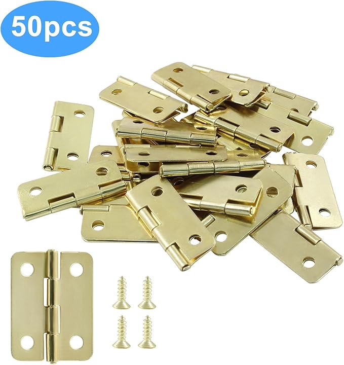 50 Pcs Small Hinges 1 Inch Butt Hinge with Screws,Jewelry Box Hinges Mini Hinges,Folding Craft Hinges Small Cabinet Hinges for DIY Box Mini Furniture Cupboard Closet(Gold)