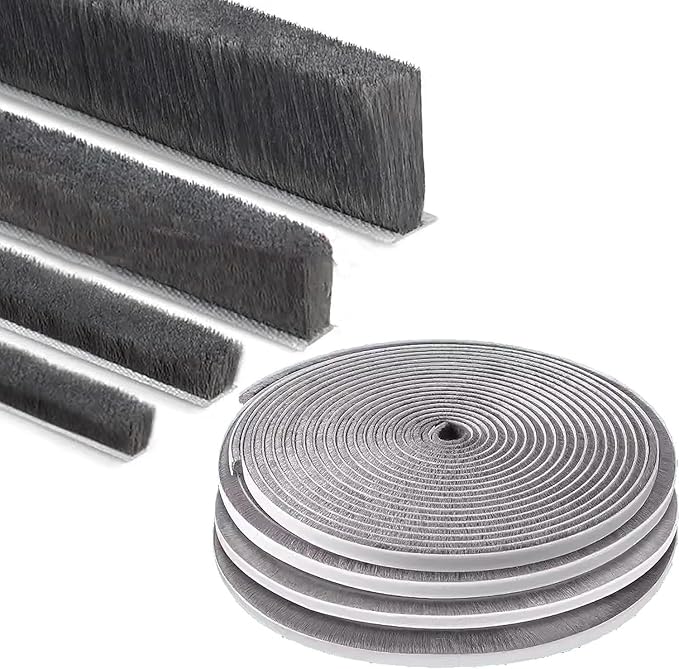 ZOMPAGO Strong Adhesive Brush Weather Stripping 0.9in (T）x 0.4in (W) x 33FT, Grey, Door Seal for Sliding Windows & Doors, Soundproof Noise Blocker, Draft Stopper for Garage Door Frame & Exterior Doors