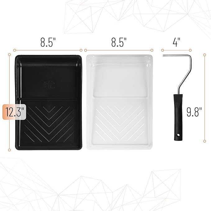Bates- 6 Inch Paint Roller Tray Set, 12 pcs, 6 Inch Paint Tray Kit, 1x Black Plastic Paint Tray, 10x Transparent Liners & 1x 4 Roller Frame