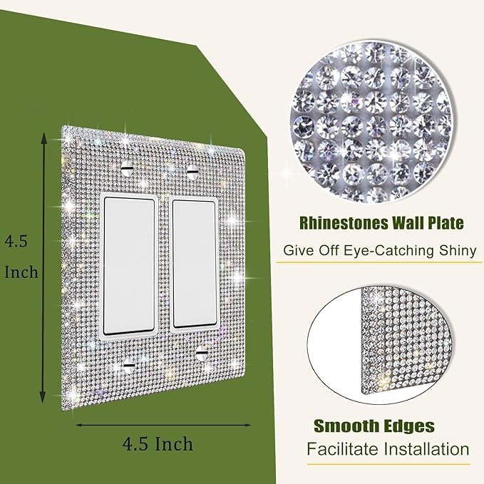 1 PC Shiny Silver Rhinestones Wall Plate Cover Switch Plate Covers Cover Light Switch Cover Switch Cover Decorative Electrical Outlet Cover Plates Outlet Covers Bling Switch Cover 2 Gang