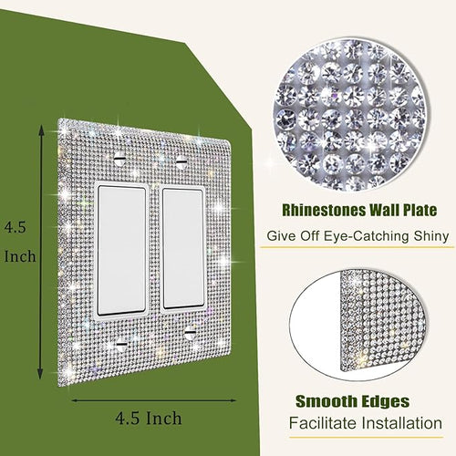 1 PC Shiny Silver Rhinestones Wall Plate Cover Switch Plate Covers Cover Light Switch Cover Switch Cover Decorative Electrical Outlet Cover Plates Outlet Covers Bling Switch Cover 2 Gang