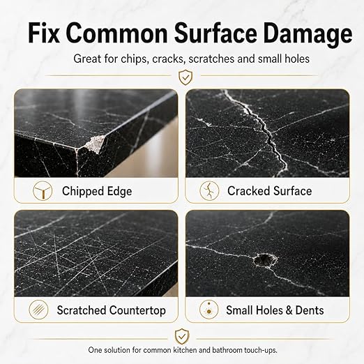 Black Tub&Tile Repair Kit – 5.6 oz Repair Kit for Bathtub, Tile, Countertop – Color-Matched for Black Porcelain, Fiberglass, Marble, Granite – Fix Cracks, Chips, Scratches – Waterproof DIY