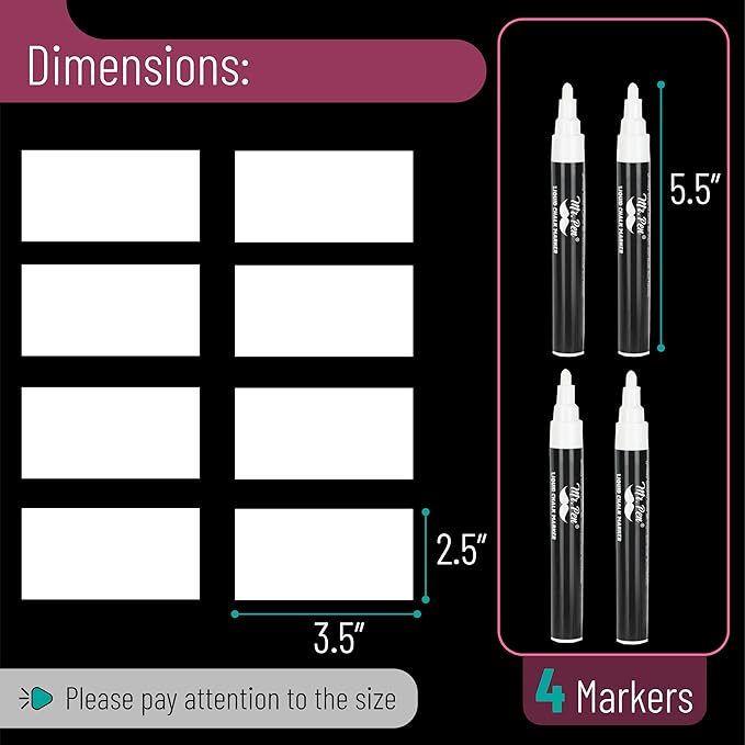Mr. Pen- Liquid Chalk Marker Pen, 4 Pack, 8x Labels, White Non-Toxic Odorless Chalk Markers, Dual Reversible Chisel & Bullet Tip, Ideal for Non-Porous Chalkboards, Chalkboard Vinyl, Glass & Metal