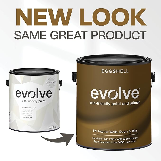 EVOLVE Paint & Primer: Environment-friendly, Low Sheen with One-coat Coverage for Interior & Exterior surfaces (Antique White, 5-Gallon)