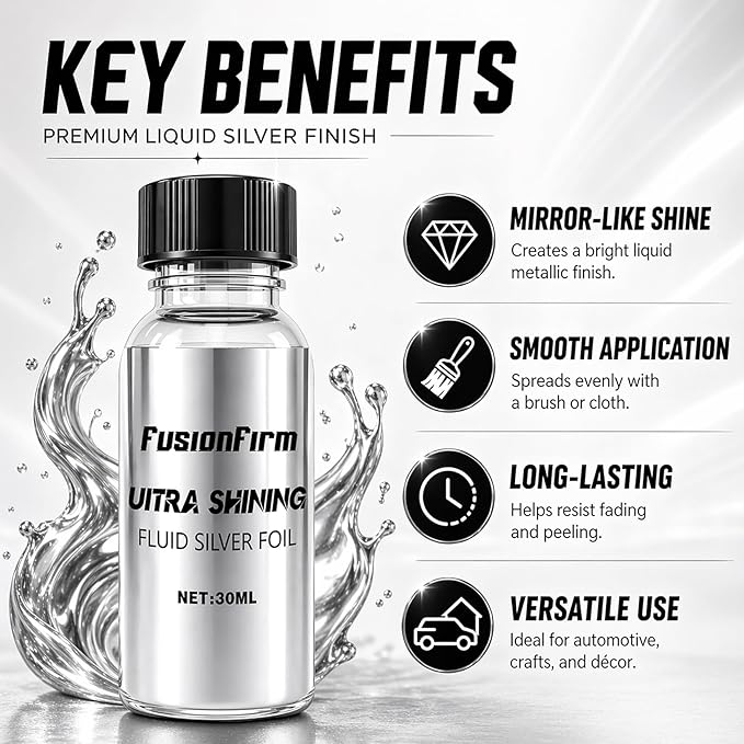Liquid Leaf Paint - Alcohol-Based Airbrush Paint - High Gloss Finish Silver 1 Fl Oz