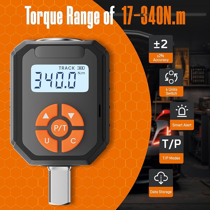 1/2" Digital Torque Wrench Adapter Set, 12.54-250.8 Ft.lb/17-340 N.m Electronic Torque Adapter with Buzzer & LED Indicator for Automotive Motocycle Car Repair