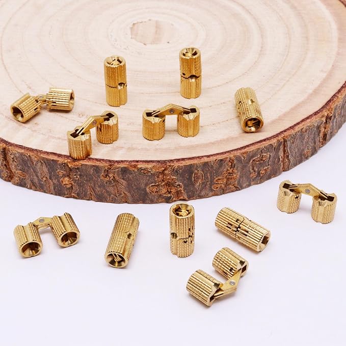 8mm Hidden Brass Barrel Hinges 180 Degree Opening Angle Cabinet Hinges for DIY Jewelry Box Hand Craft 12 Pack