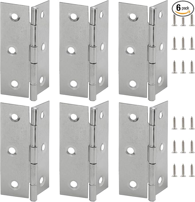 Luomorgo 6 Pack 3 Inch Mini Hinges Butt Hinges, Stainless Steel Cabinet Hinge, Small Folding Door Hinge for Wooden Box, Crafts (Silver)
