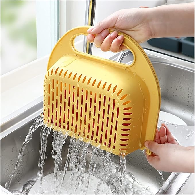 Draining rack Folding Drain Basket Leaking Fruit Box Vegetable Container Drain Rack Sink with Handle Storage Baskets Tools Kitchen Accessories Sink Strainer Basket(A)