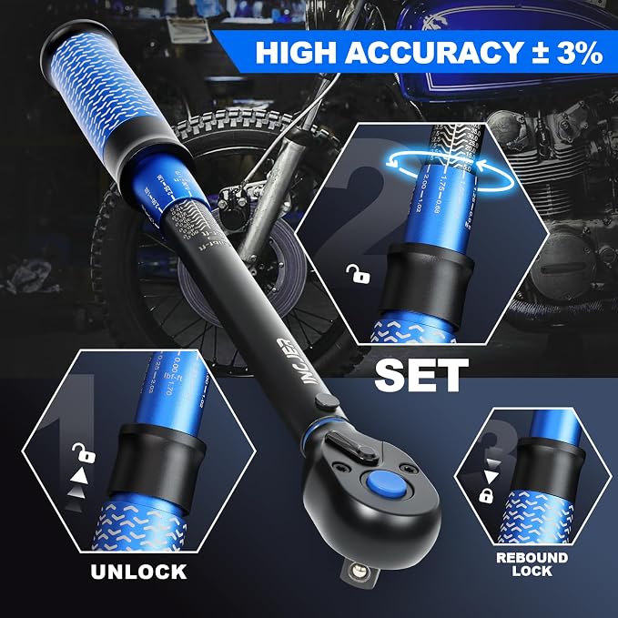 3/8 Torque Wrench, 5-50Ft.Lb, UPGRADE torque wrench car | 6.8-67.8Nm, ±3% Precision Dual-Direction, 72 Tooth Click Adjustable Torque Wrench for moto Truck Car Tire Maintenance, Blue