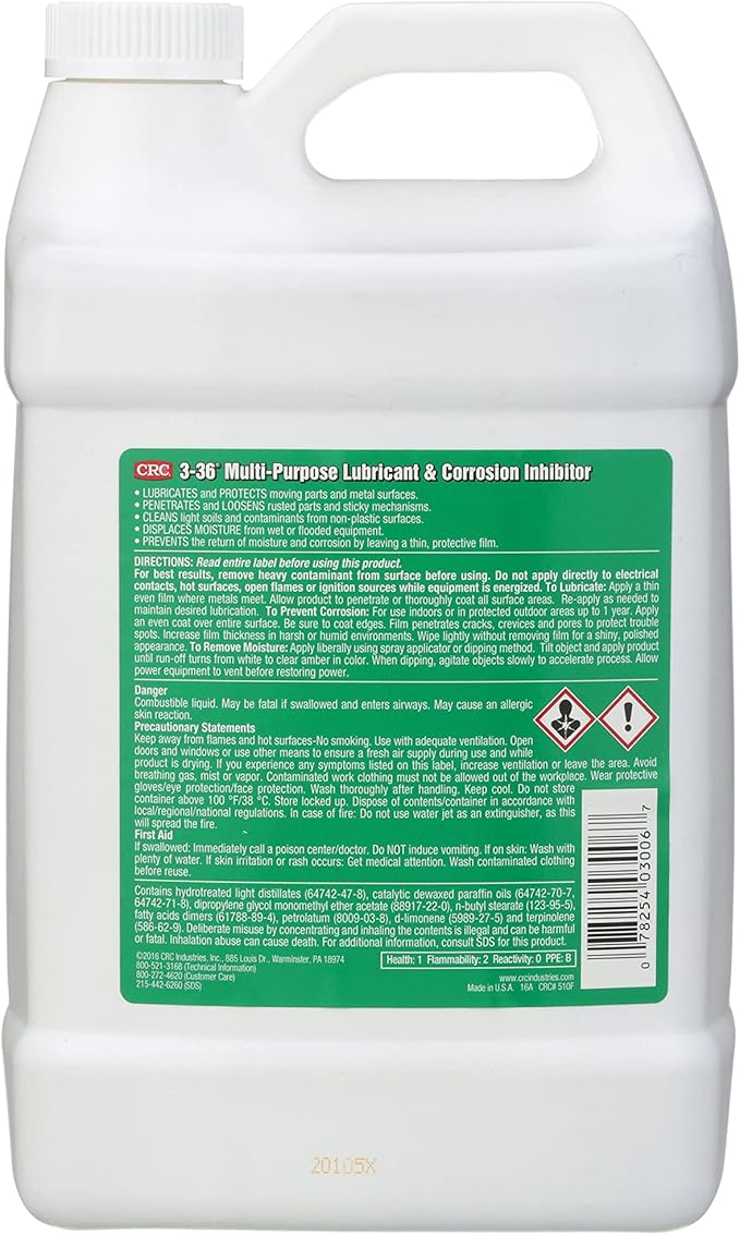 CRC 3-36 Multipurpose Lubricant & Corrosion Inhibitor 03005 – 1 Gallon, Corrosion Protectant w/ Petroleum Base for Metal Equipment