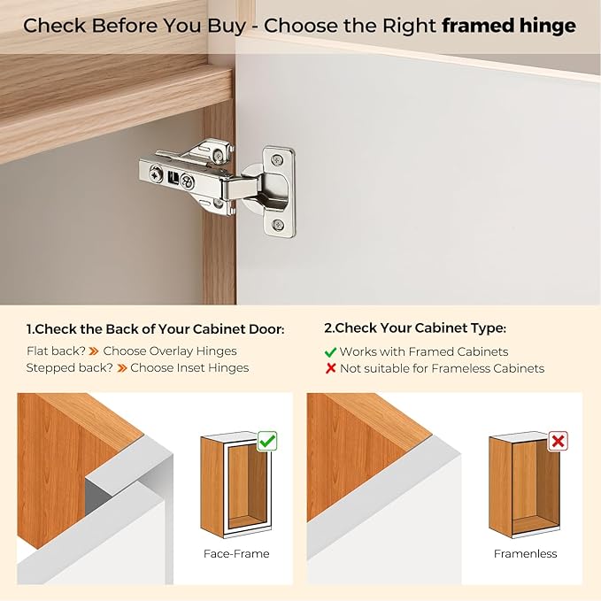 Ravinte 1 Pair 2 Packs Full Overlay Cabinet Door Hinges,105 Degree Adjustable Concealed Kitchen Cabinet Hinges Soft Close for Face Frame Cabinet