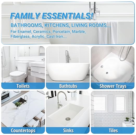 Bathtub Repair Kit 4.94oz (Color Match), TUFINEIN Porcelain Repair Kit for Fiberglass, Enamel, Ceramic, Acrylic Repair and Fix Chips, Cracks, Scratches, Holes on Tub/Tile/Sink/Shower Tray/Shower