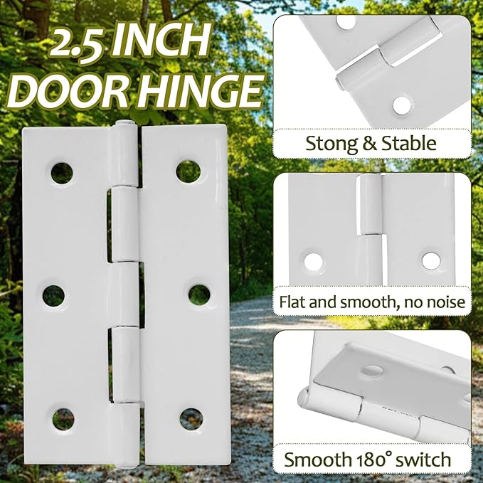 Murtenze 6 Pack 2.5 Inch Door Hinge, White Butt Hinges Ball Bearing Window Outdoor Hinges with Mounting Screws