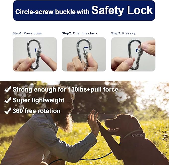 Tie Out Cable for Large Dog, 100ft Pet Runner for Yard, 30/40/50ft Run Leash Heavy Duty Swivel Hooks Heavy Duty Lead Steel Wire Dog Chain Leash Cable Perfect for The Yard, Camping, Beach