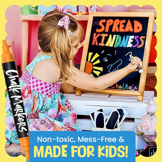 Chalkola Dual Tip Liquid Chalk Markers for Blackboard - (10 Pack, 1mm+5mm Fine, Bold Tip, w/Gold Silver) | Wet Erase, Erasable Chalk Pens for Chalkboard Signs, Car Windows, Calendar, Glass, Board